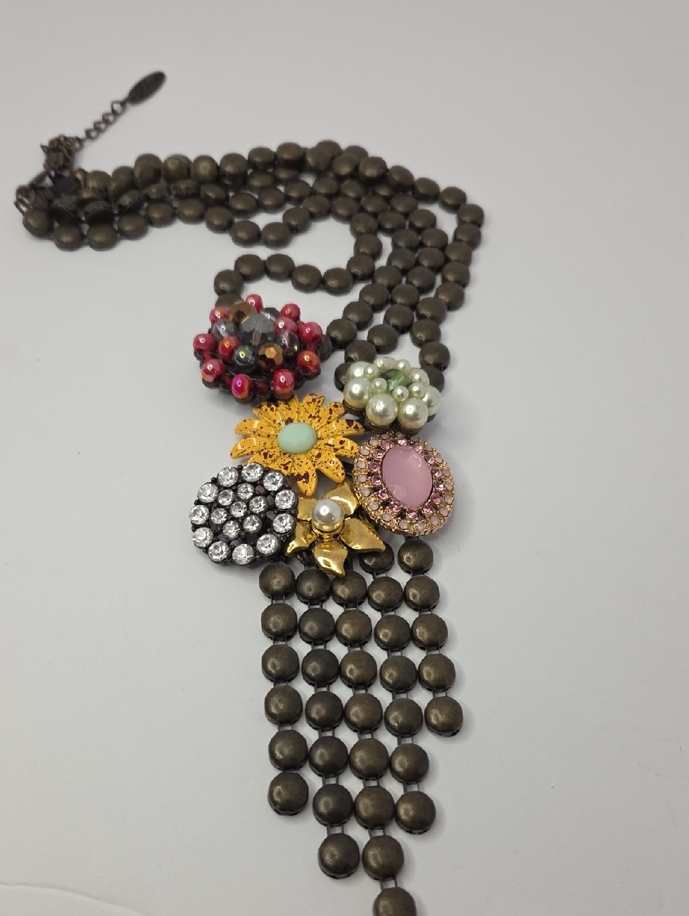 Vintage Plunder Long Necklace: Gunmetal Bead Chain & Multi-Component Pendant